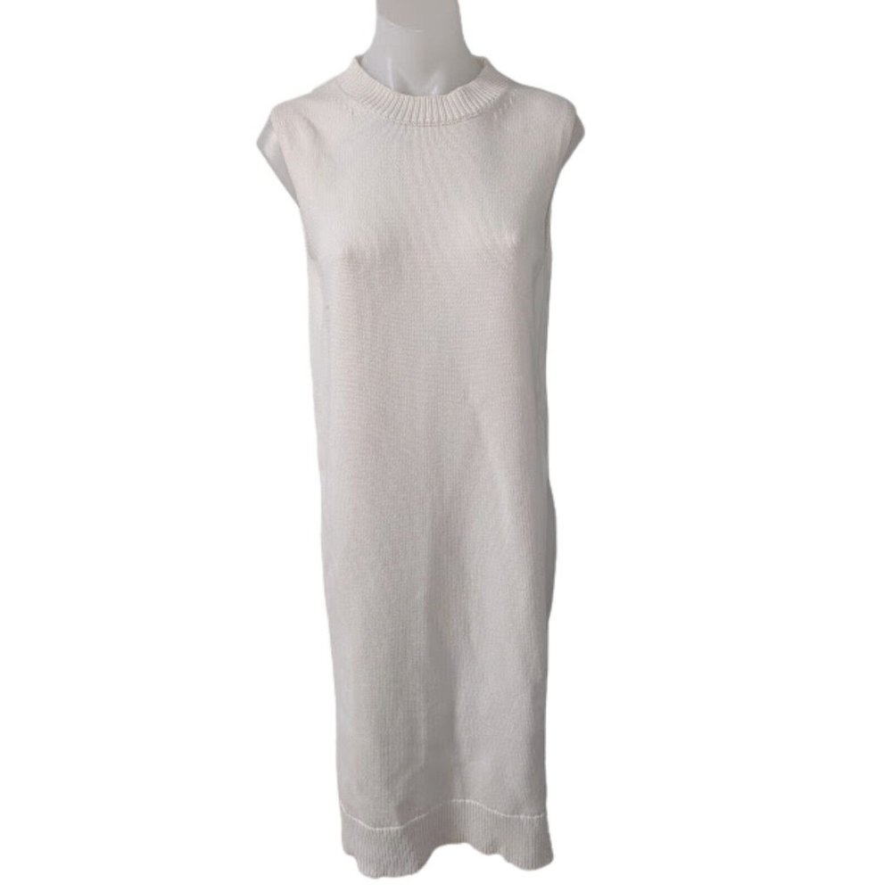 Co Size Medium Open Side Sweater Dress White Cotton Nylon Blend Sleeveless